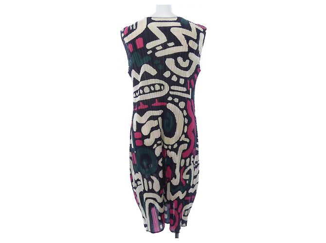 Issey Miyake PLEATS PLEASE Plissee-Kleid Schwarz Pink Beige - Ansicht 2