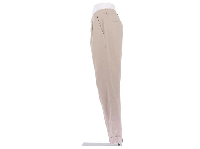 Pantalones de lino beige Brunello Cucinelli - vista 4