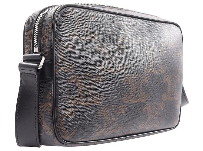 Céline Borsa Messenger Celine Triomphe Medium, Borsa a Spalla, Tela Cerata, Pelle, Uomo e Donna, Nero, - vista 2