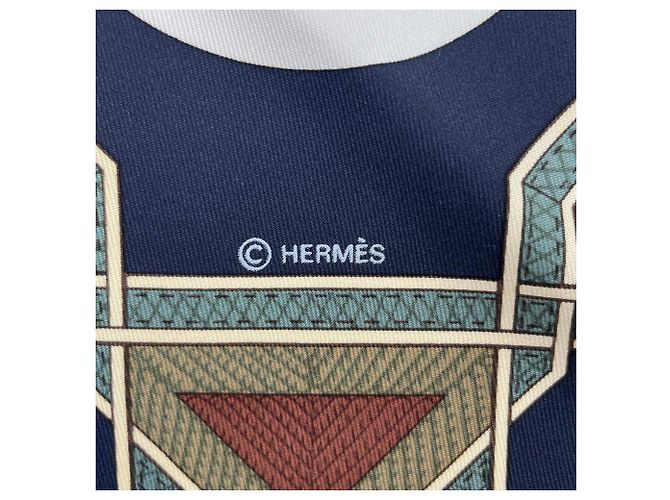 Hermès HERMES Carre CUIRS DU DESERT (Desert Leather Trim) Sciarpa/Stola di seta, Navy, Uomo/Donna Blu navy - vista 6
