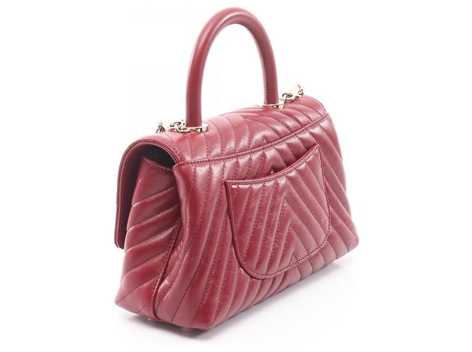 Borsa Chanel Coco Handle Flap Stitch Chevron, Pelle, Donna, Rosso () - vista 2