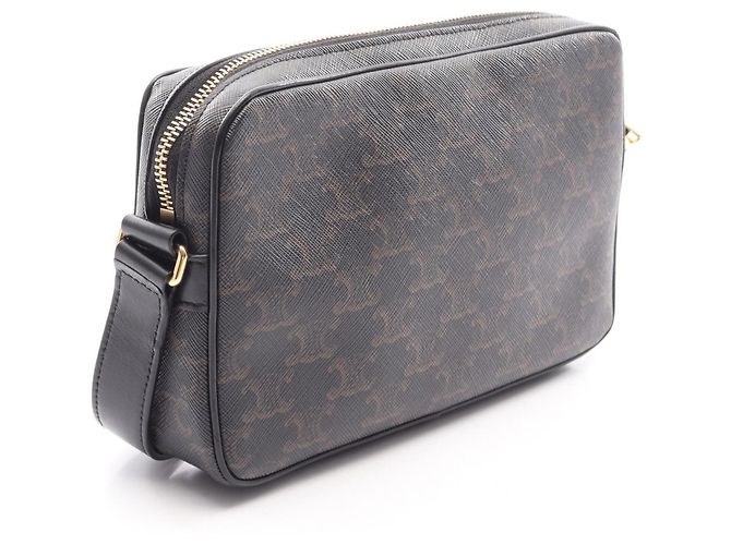 Céline Borsa Messenger Celine Triomphe Medium, Borsa a Spalla, Tela Cerata, Pelle, Uomo e Donna, Nero - vista 2