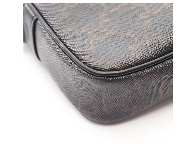 Céline Borsa Messenger Celine Triomphe Medium, Borsa a Spalla, Tela Cerata, Pelle, Uomo e Donna, Nero - vista 6