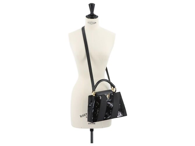 Borsa a mano/a spalla Louis Vuitton Capucines BB, Pelle con paillettes, Nero - vista 10