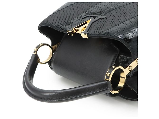 Borsa a mano/a spalla Louis Vuitton Capucines BB, Pelle con paillettes, Nero - vista 5