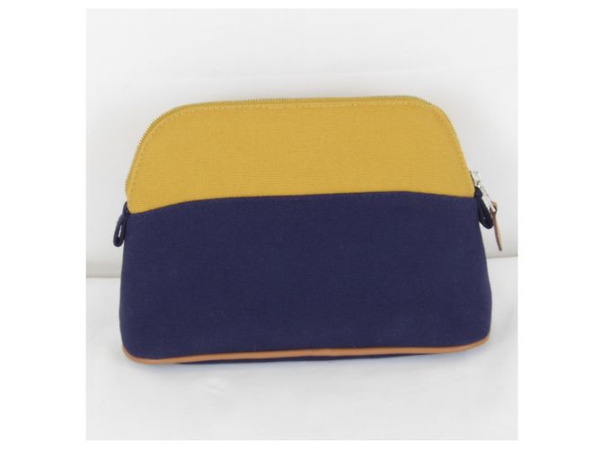 Hermès HERMES Bolide Mini Pouch, Algodão, Ochre x Navy, Feminino Azul marinho - vista 2