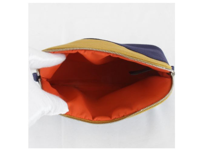Hermès HERMES Bolide Mini Pouch, Algodão, Ochre x Navy, Feminino Azul marinho - vista 4