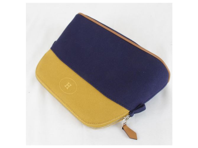 Hermès HERMES Bolide Mini Pouch, Algodão, Ochre x Navy, Feminino Azul marinho - vista 5