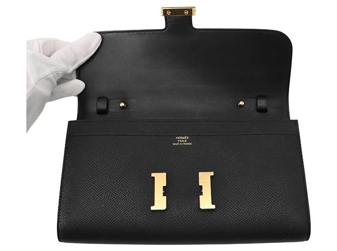 Hermès Constance Long Wallet, schwarzes Epsom-Leder, U Stamp, Schulter HERMES WALLET - Ansicht 4