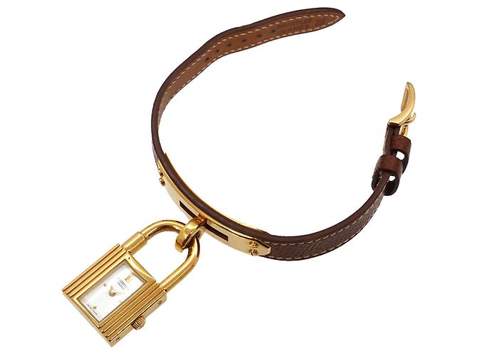 Hermès Relógio Kelly Hermes, relógio de quartzo feminino branco e marrom com cadeado - vista 4