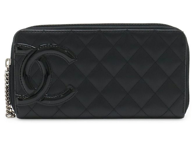 CHANEL Cambon Line Coco Mark Round Long Wallet, Weiches Kalbsleder, Emaille, Black/Pink, - Ansicht 2