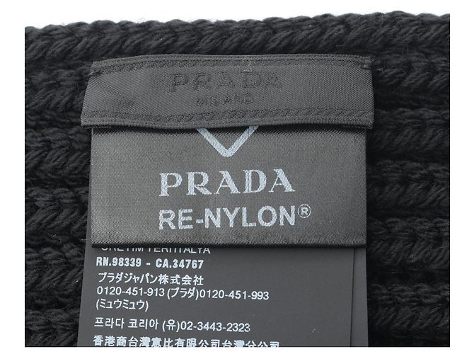 Sciarpa Prada Nyion Triangle Plate, Lana e Nylon, Uomo, Nero () - vista 2