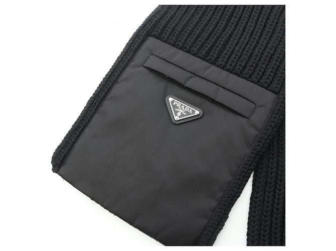 Sciarpa Prada Nyion Triangle Plate, Lana e Nylon, Uomo, Nero () - vista 5