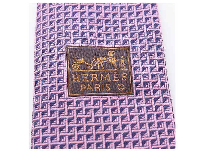 Hermès Cravatta HERMES con motivo over, seta, donna, rosa/blu navy - vista 4