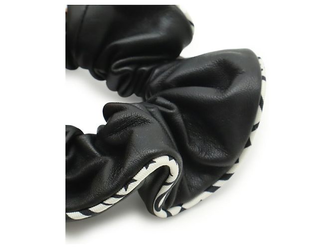Trim Hermès Scrunchie Claudia HERMES, rifiniture in seta e pelle, Black, White Nero - vista 4