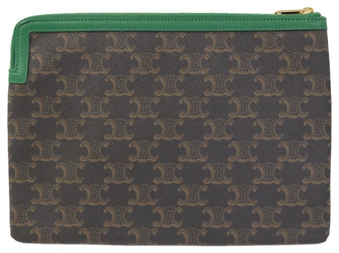 Céline Clutch Celine Triomphe Logo Print Marrone Nero Verde - vista 2