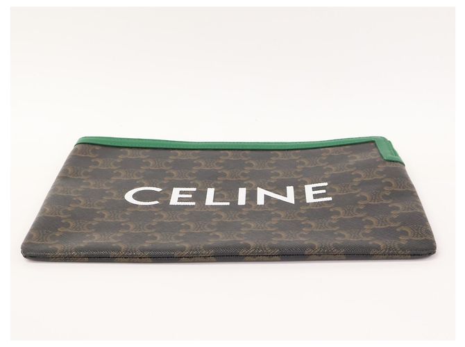 Céline Clutch Celine Triomphe Logo Print Marrone Nero Verde - vista 5