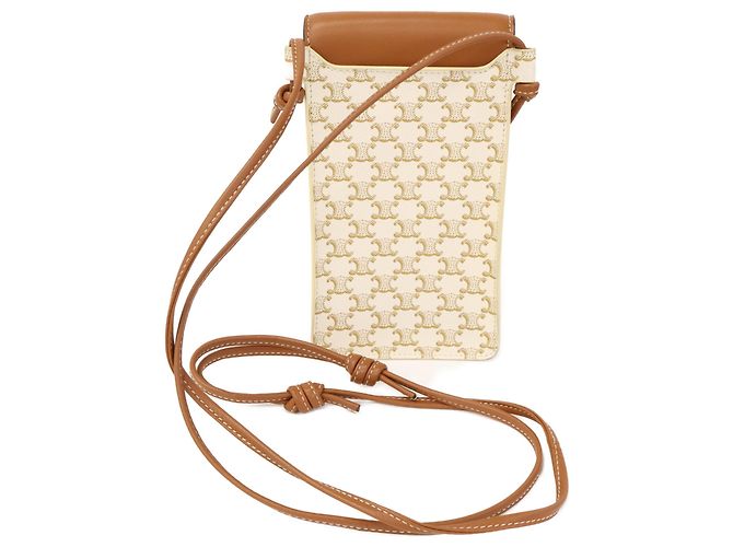 Céline Borsa a Spalla Pochette Mobile Triomphe Celine Marrone Bianco - vista 2