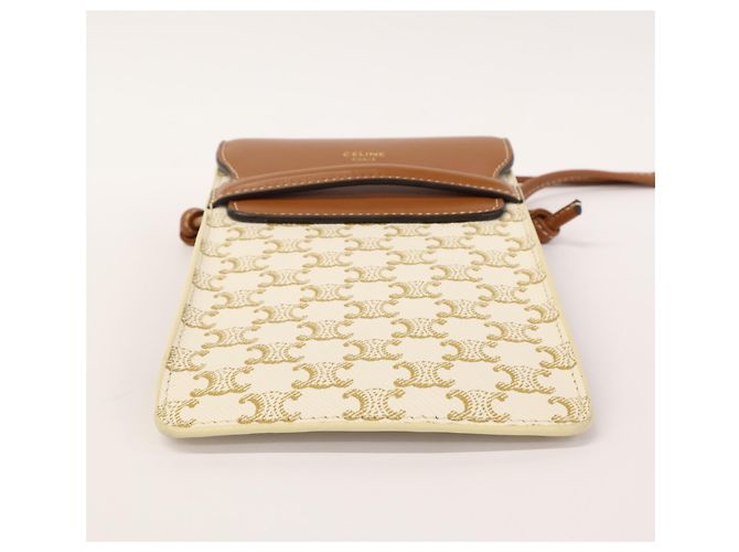 Céline Borsa a Spalla Pochette Mobile Triomphe Celine Marrone Bianco - vista 4