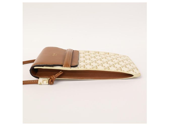 Céline Borsa a Spalla Pochette Mobile Triomphe Celine Marrone Bianco - vista 5