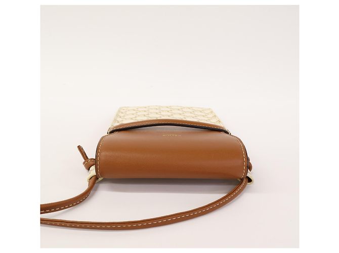 Céline Borsa a Spalla Pochette Mobile Triomphe Celine Marrone Bianco - vista 6