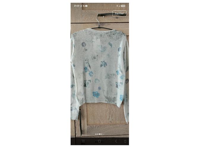 Desigual Twinset Strickjacke und Top mit Blumenmuster Weiß Blau Grau - Ansicht 4