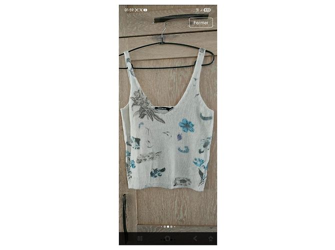 Desigual Twinset Strickjacke und Top mit Blumenmuster Weiß Blau Grau - Ansicht 6