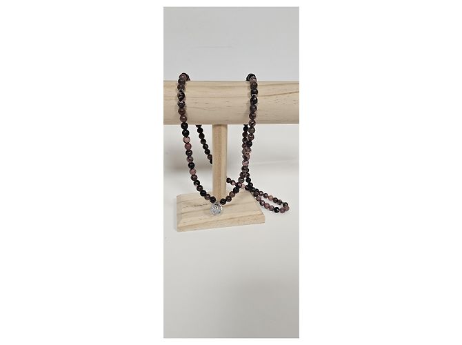 Autre Marque Mala Karma in Rodonite e Ossidiana con Fiore di Loto in Argento Nero Rosa Silver hardware - vista 3