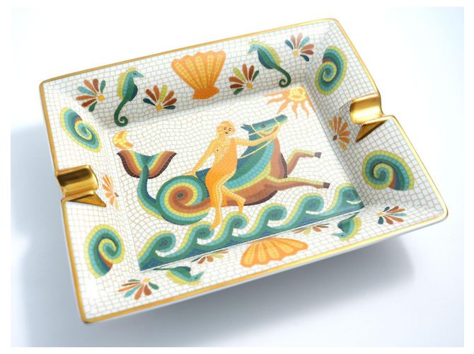 Hermès Naide Change Porzellanschale Mosaik Seepferdchen Braun Weiß Blau Golden Grün Orange - Ansicht 2