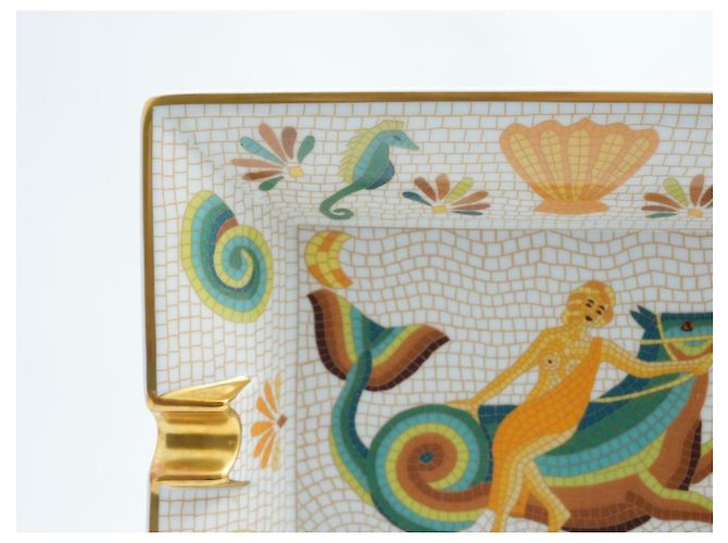 Hermès Naide Change Porzellanschale Mosaik Seepferdchen Braun Weiß Blau Golden Grün Orange - Ansicht 3
