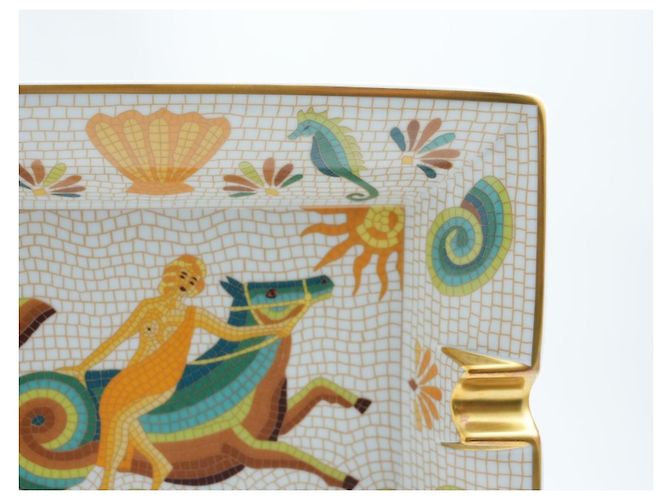 Hermès Naide Change Porzellanschale Mosaik Seepferdchen Braun Weiß Blau Golden Grün Orange - Ansicht 4