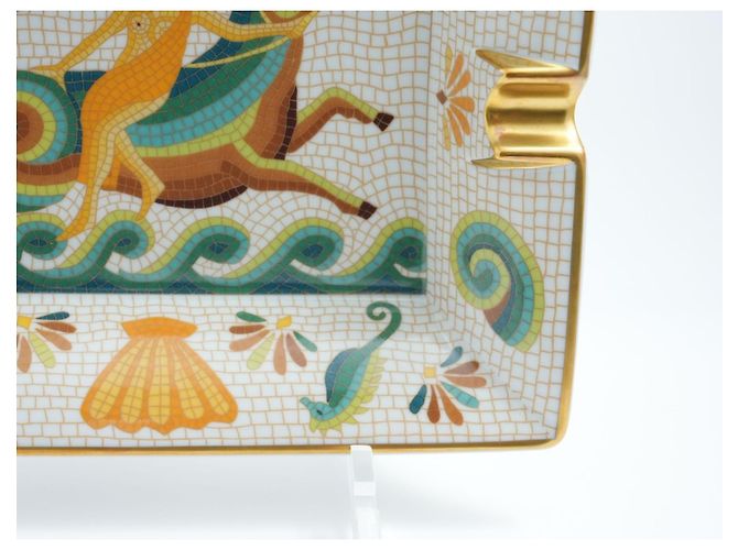 Hermès Naide Change Porzellanschale Mosaik Seepferdchen Braun Weiß Blau Golden Grün Orange - Ansicht 5