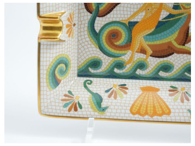 Hermès Naide Change Porzellanschale Mosaik Seepferdchen Braun Weiß Blau Golden Grün Orange - Ansicht 6