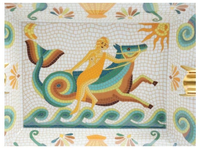 Hermès Naide Change Porzellanschale Mosaik Seepferdchen Braun Weiß Blau Golden Grün Orange - Ansicht 7