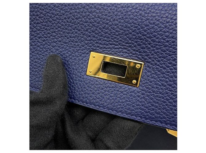 Hermès Borsa Hermes Kelly 35 in pelle Togo blu navy - vista 10