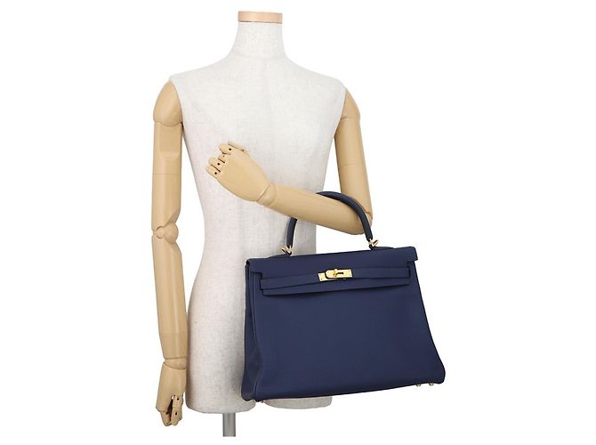 Hermès Borsa Hermes Kelly 35 in pelle Togo blu navy - vista 4