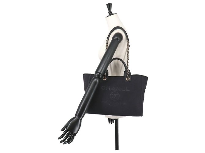Chanel Deauville Small Tote Handtasche Marineblau - Ansicht 10