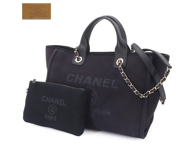 Chanel Deauville Small Tote Handtasche Marineblau - Ansicht 2