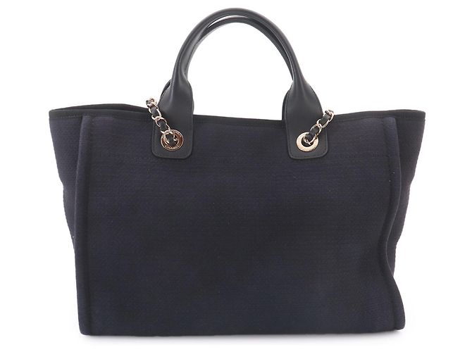 Chanel Deauville Small Tote Handtasche Marineblau - Ansicht 3