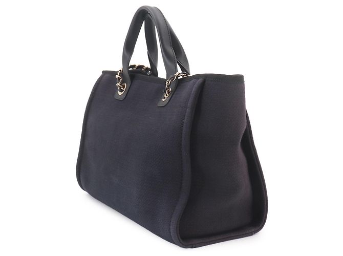 Chanel Deauville Small Tote Handtasche Marineblau - Ansicht 4