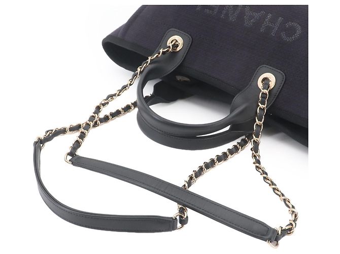 Chanel Deauville Small Tote Handtasche Marineblau - Ansicht 6