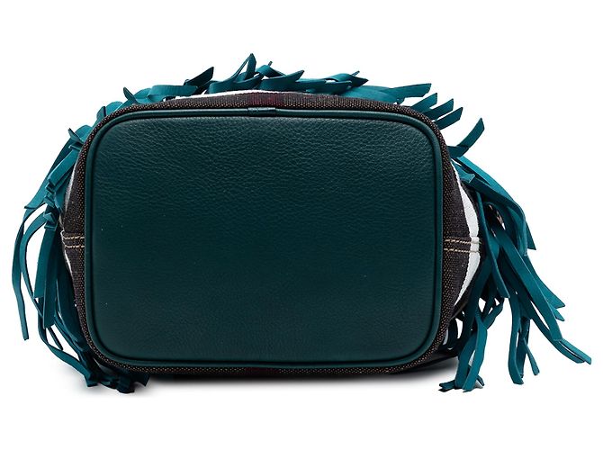 Borsa bucket Burberry Blue Small Mega Check in tela e scamosciato con frange Belgrove - vista 3