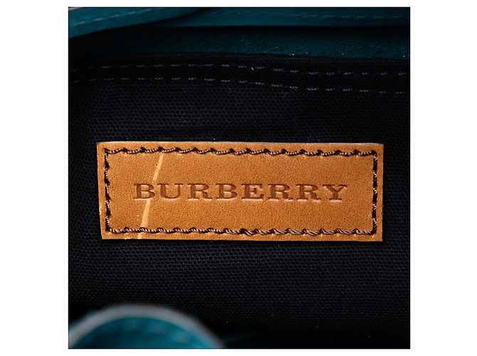Borsa bucket Burberry Blue Small Mega Check in tela e scamosciato con frange Belgrove - vista 5