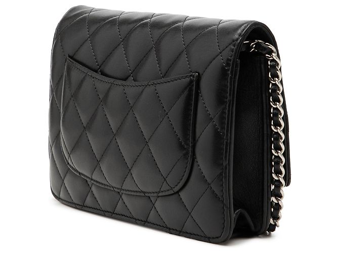 Chanel Schwarzes CC gestepptes Lammleder Wallet On Chain - Ansicht 2