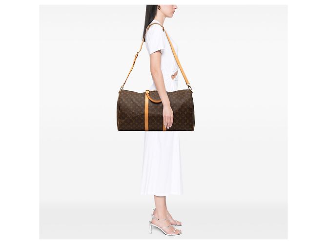 Louis Vuitton Marrone Monogram Keepall Bandouliere 55 - vista 7