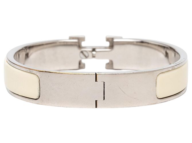 Pulsera Hermès Clic Clac H en esmalte blanco estrecho PM Crudo - vista 3