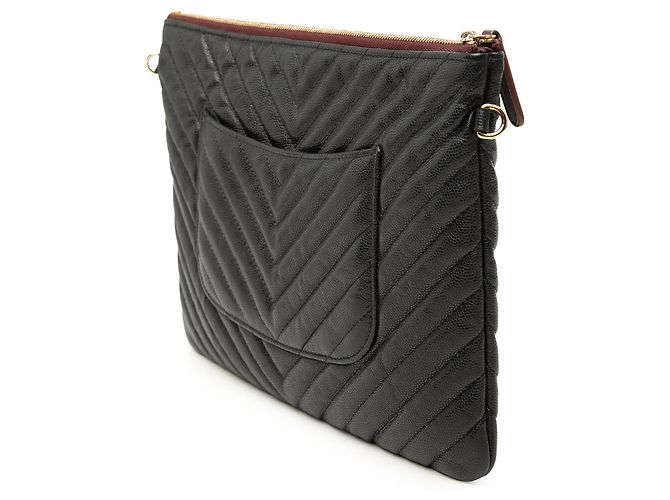 Clutch Chanel Black Medium CC Chevron Caviar O Case Nero - vista 2