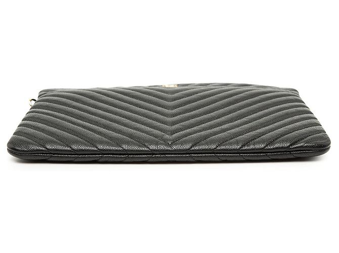 Clutch Chanel Black Medium CC Chevron Caviar O Case Nero - vista 3