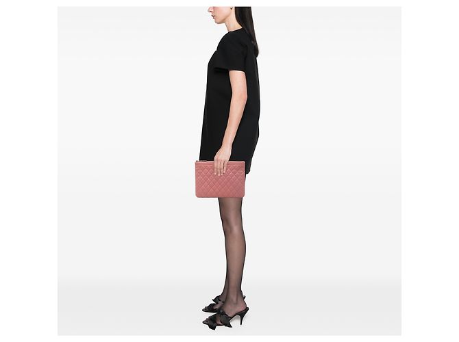 Chanel Rosa Clutch Boy O Case in agnello trapuntato Medium D'oro - vista 7