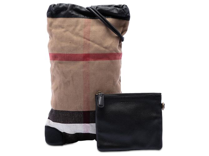 Burberry Brown Mega Check Canvas Drawstring Rucksack Braun Hellbraun - Ansicht 8